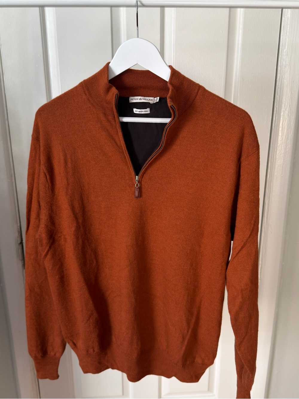 Peter Millar Men's Merino Wool Zip-Neck Sweater in Rust Orange with Lining